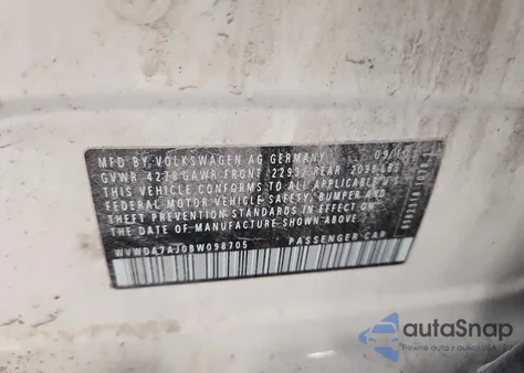 2011 Volkswagen Golf z USA, uszkodzony, nr VIN WVWDA7AJ0BW098705